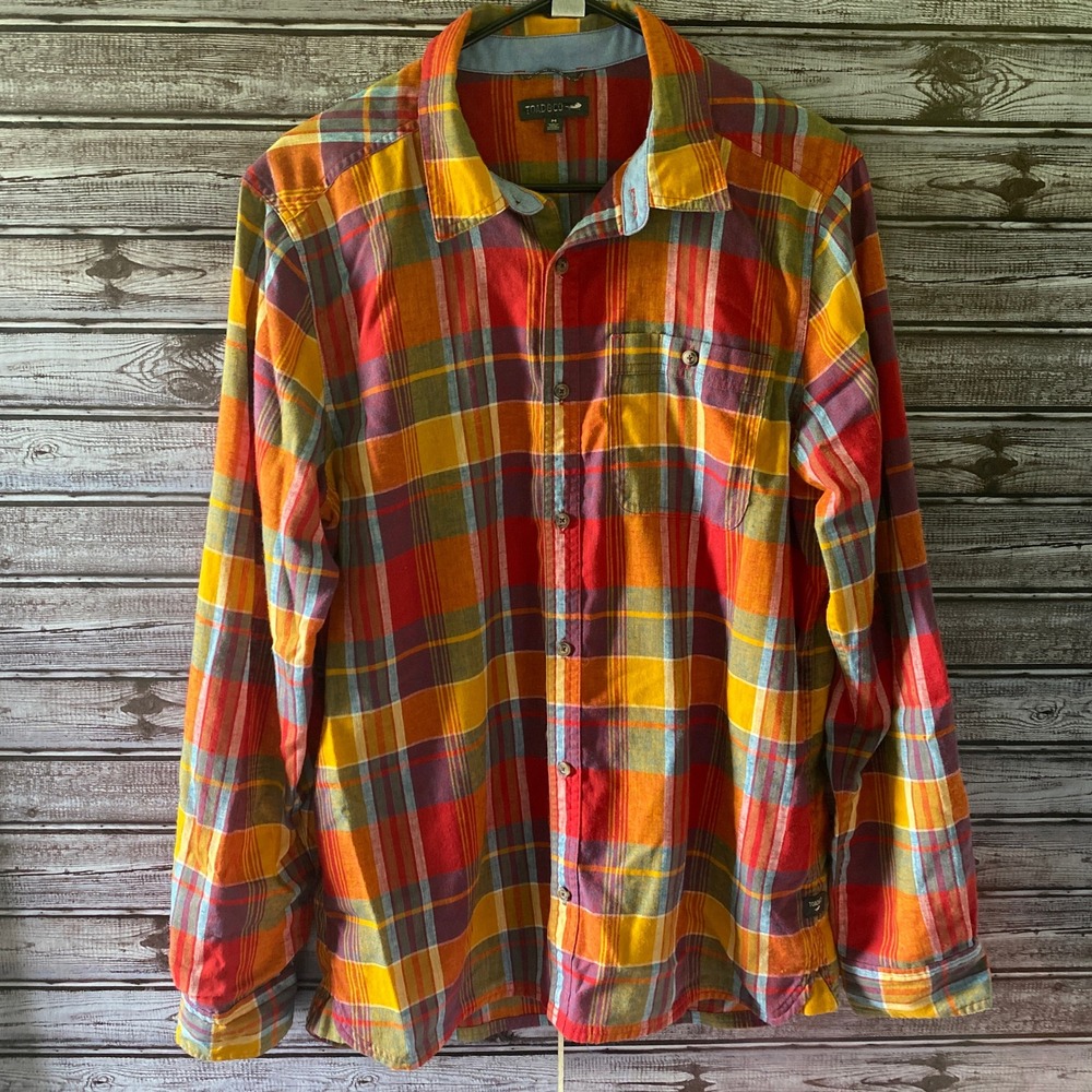 Toad & Co. Men's Long-Sleeved Button-Down Shirt Size M Multicolor Plaid Logo